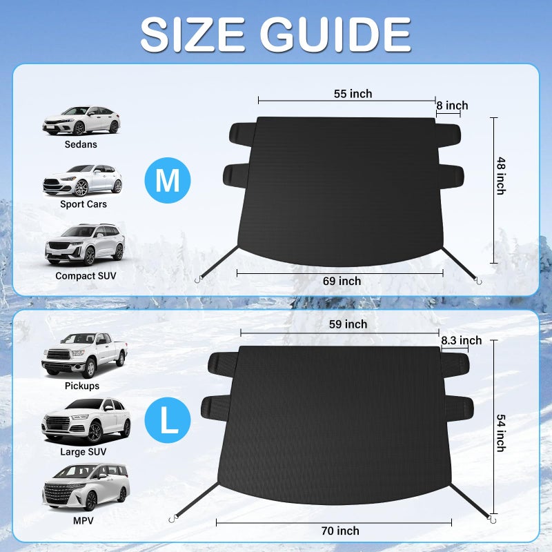 Instraella Windshield Cover for Ice and Snow, Heavy Duty 600D Oxford Fabric, Waterproof Car Snow Cover with Side Mirror Protector, for Cars, Compact SUVs, Winter Car Accessories - Image 2